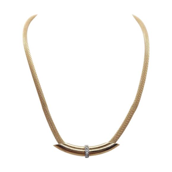 Vintage Avon Gold Tone Hollow Mesh Necklace Curved Bar Rhinestone Accent 1970s - Picture 9 of 9